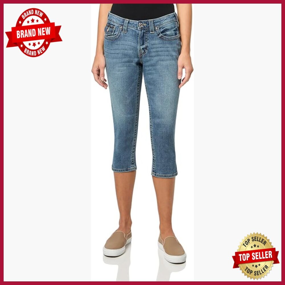 Mid Rise Capri Jeans With Flap Pockets, Premium Stretch Denim, Casual Summer